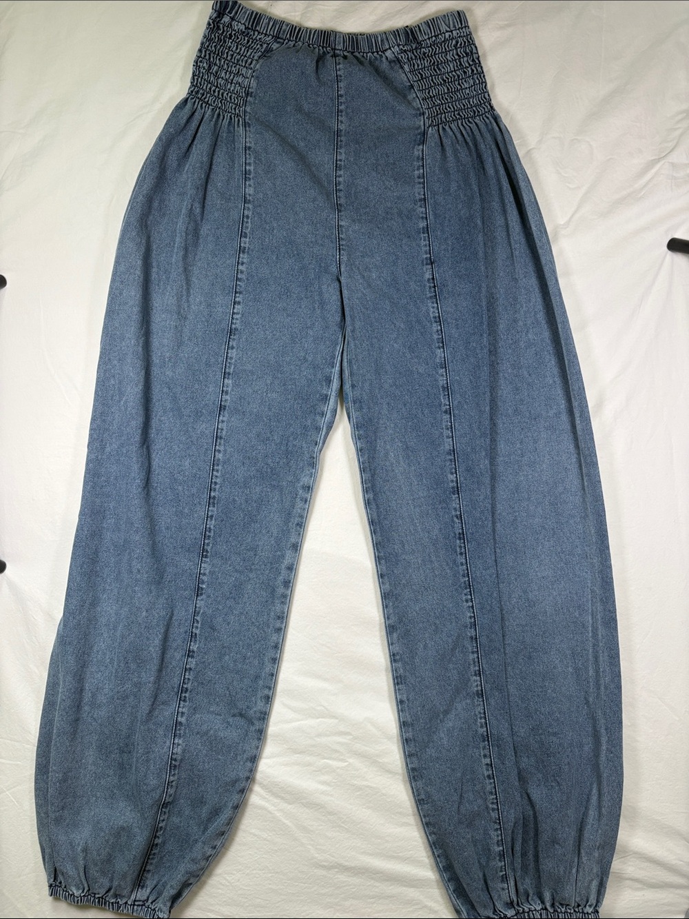 POL Blue Smocked-Waist Boyfriend Denim Jeans